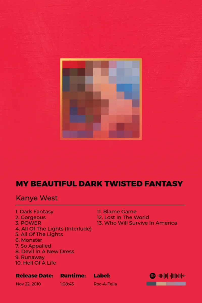 Album poster for My Beautiful Dark Twisted Fantasy by Kanye West