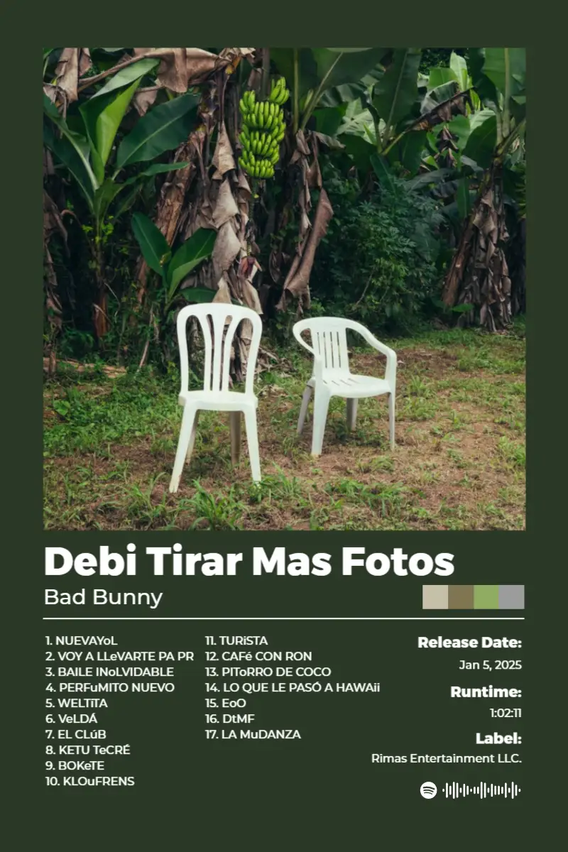 DeBÍ TiRAR MáS FOToS · DeBÍ TiRAR MáS FOToS · Bad Bunny · 2:3 Album poster for DeBÍ TiRAR MáS FOToS by Bad Bunny
