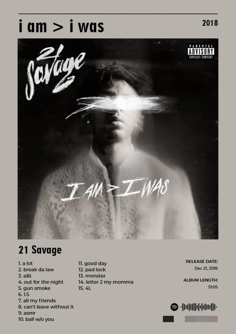 i am > i was · i am > i was · 21 Savage · DIN A4 Album poster for i am > i was by 21 Savage
