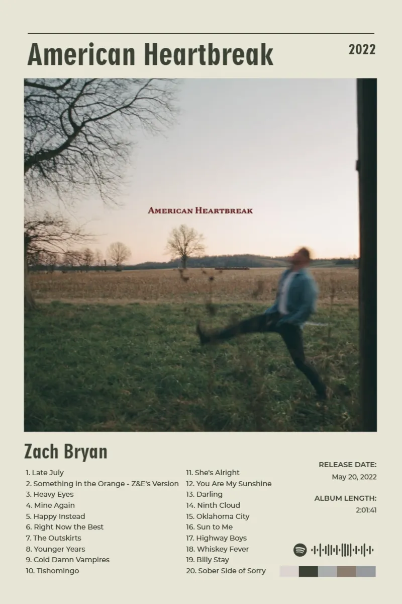 Album poster for American Heartbreak by Zach Bryan