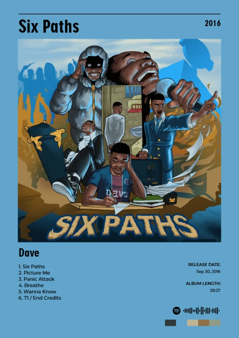 Six Paths · Six Paths · Dave · DIN A4 Album poster for Six Paths by Dave