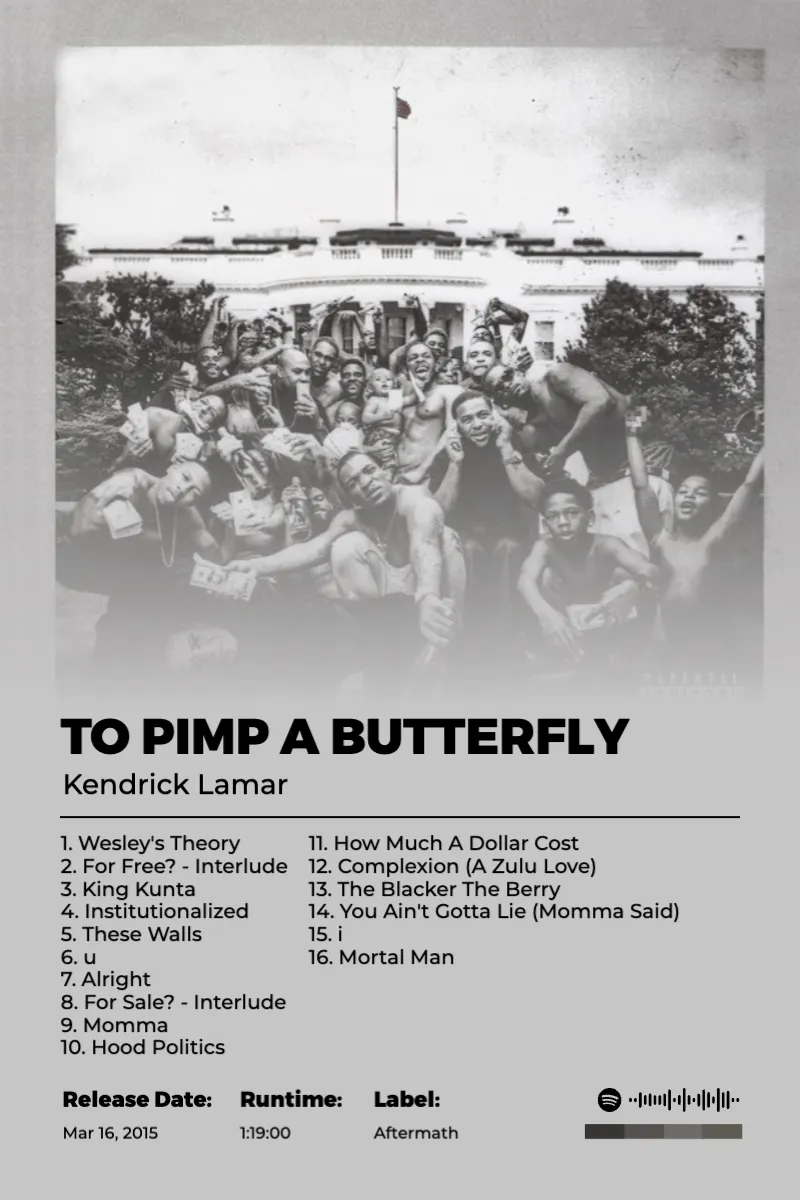 Album poster for To Pimp A Butterfly by Kendrick Lamar