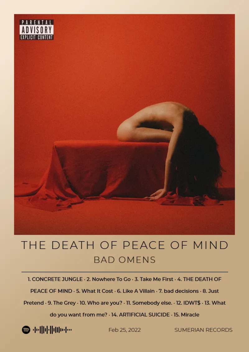 THE DEATH OF PEACE OF MIND · THE DEATH OF PEACE OF MIND · Bad Omens · DIN A4 Album poster for THE DEATH OF PEACE OF MIND by Bad Omens