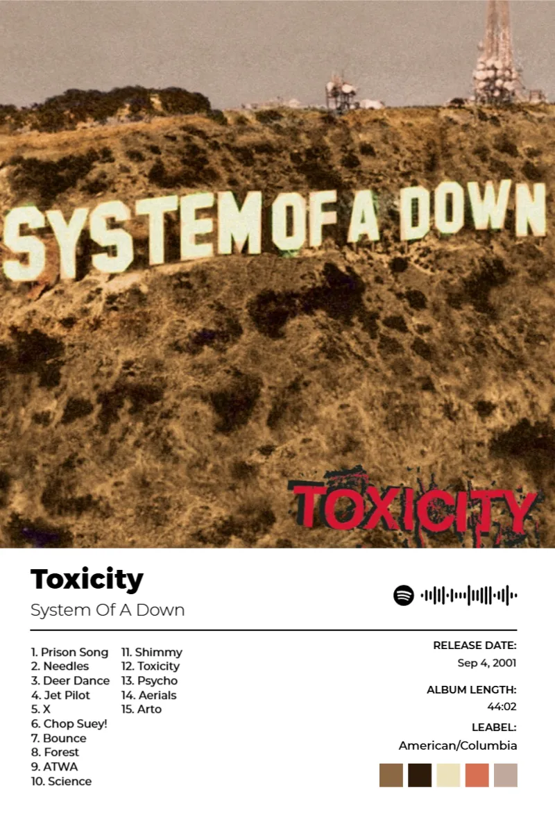 Toxicity · Toxicity · System Of A Down · 2:3 Album poster for Toxicity by System Of A Down