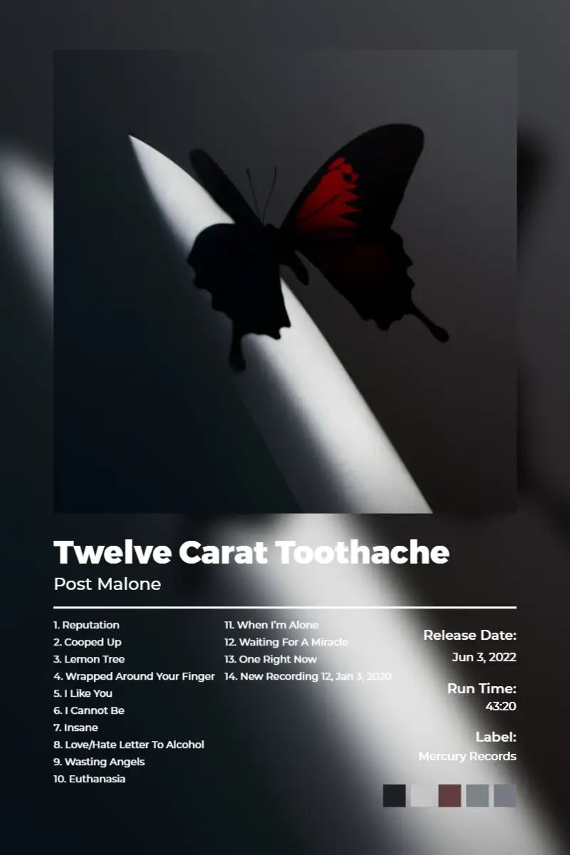Twelve Carat Toothache · Twelve Carat Toothache · Post Malone · 2:3 Album poster for Twelve Carat Toothache by Post Malone