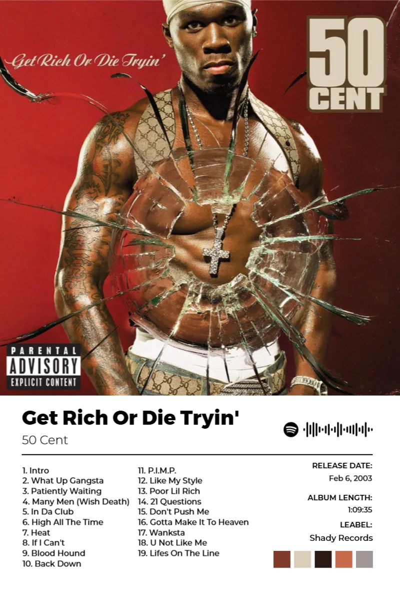 Get Rich Or Die Tryin' · Get Rich Or Die Tryin' · 50 Cent · 2:3 Album poster for Get Rich Or Die Tryin' by 50 Cent