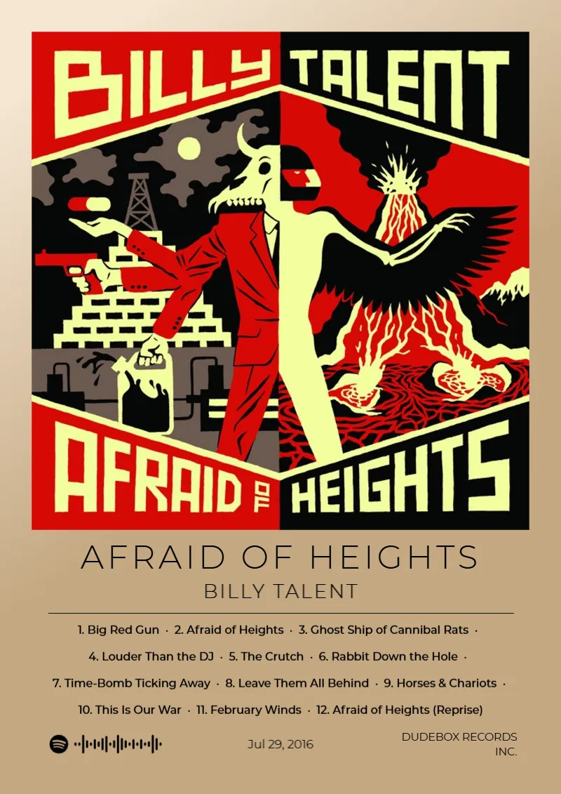 Album poster for Afraid of Heights by Billy Talent