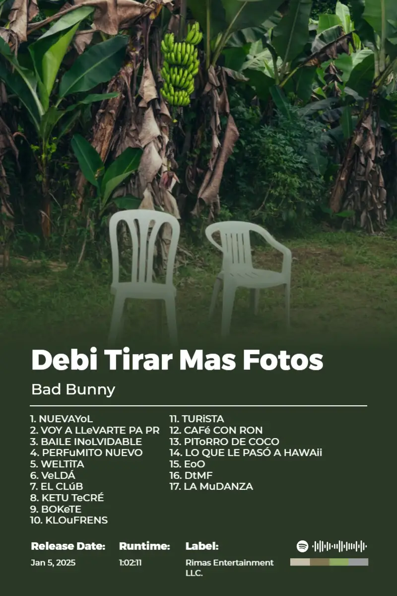 DeBÍ TiRAR MáS FOToS · DeBÍ TiRAR MáS FOToS · Bad Bunny · 2:3 Album poster for DeBÍ TiRAR MáS FOToS by Bad Bunny