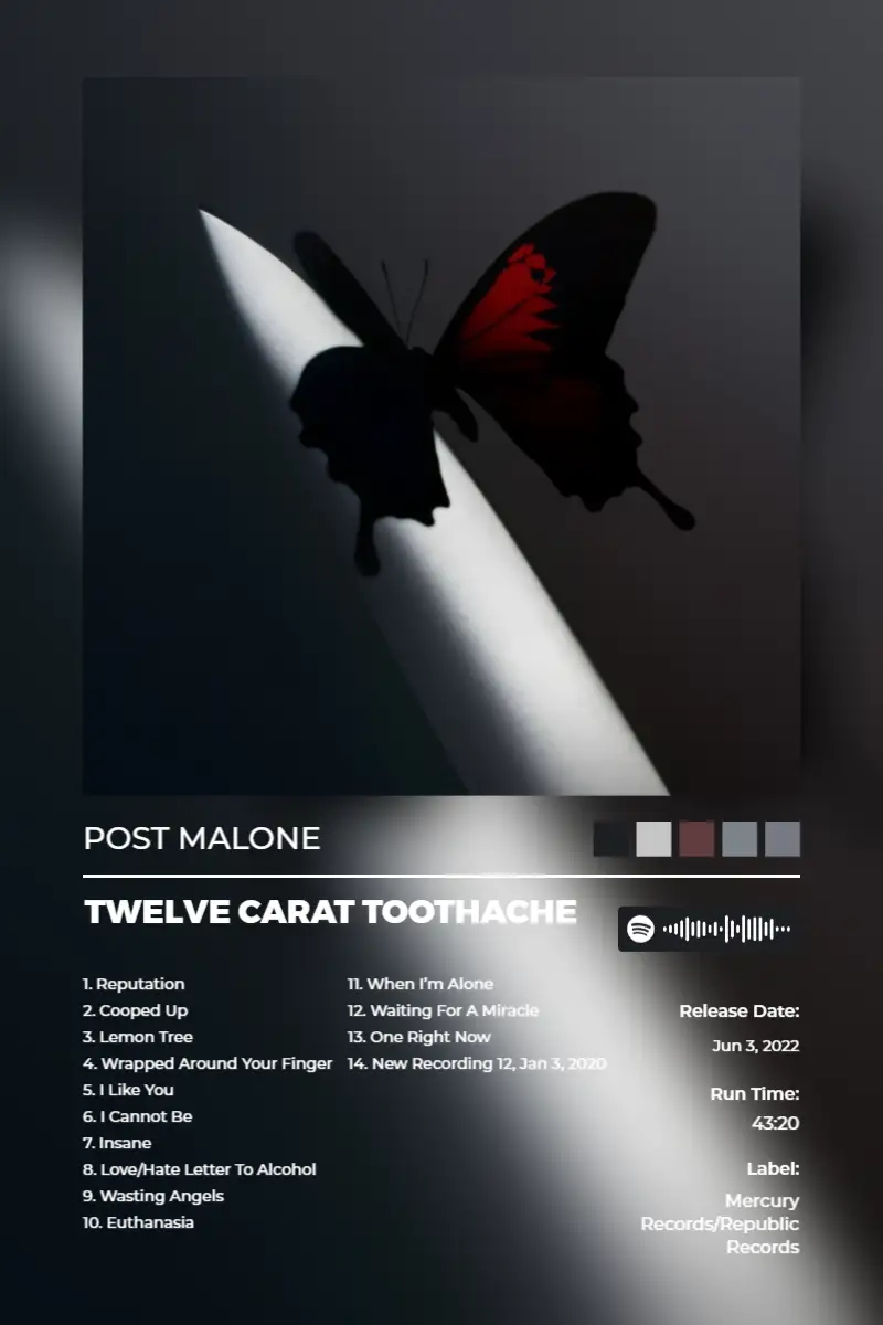 Twelve Carat Toothache · Twelve Carat Toothache · Post Malone · 2:3 Album poster for Twelve Carat Toothache by Post Malone