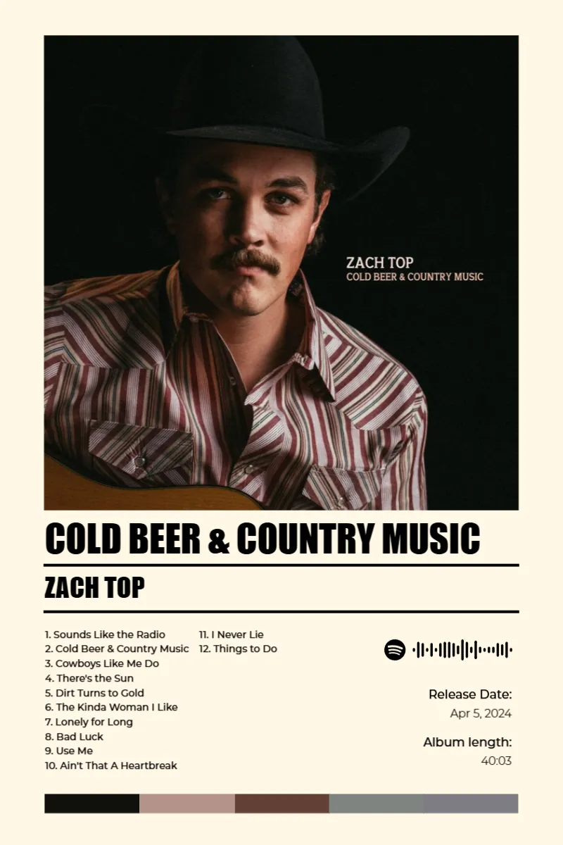 Cold Beer & Country Music · Cold Beer & Country Music · Zach Top · 2:3 Album poster for Cold Beer & Country Music by Zach Top