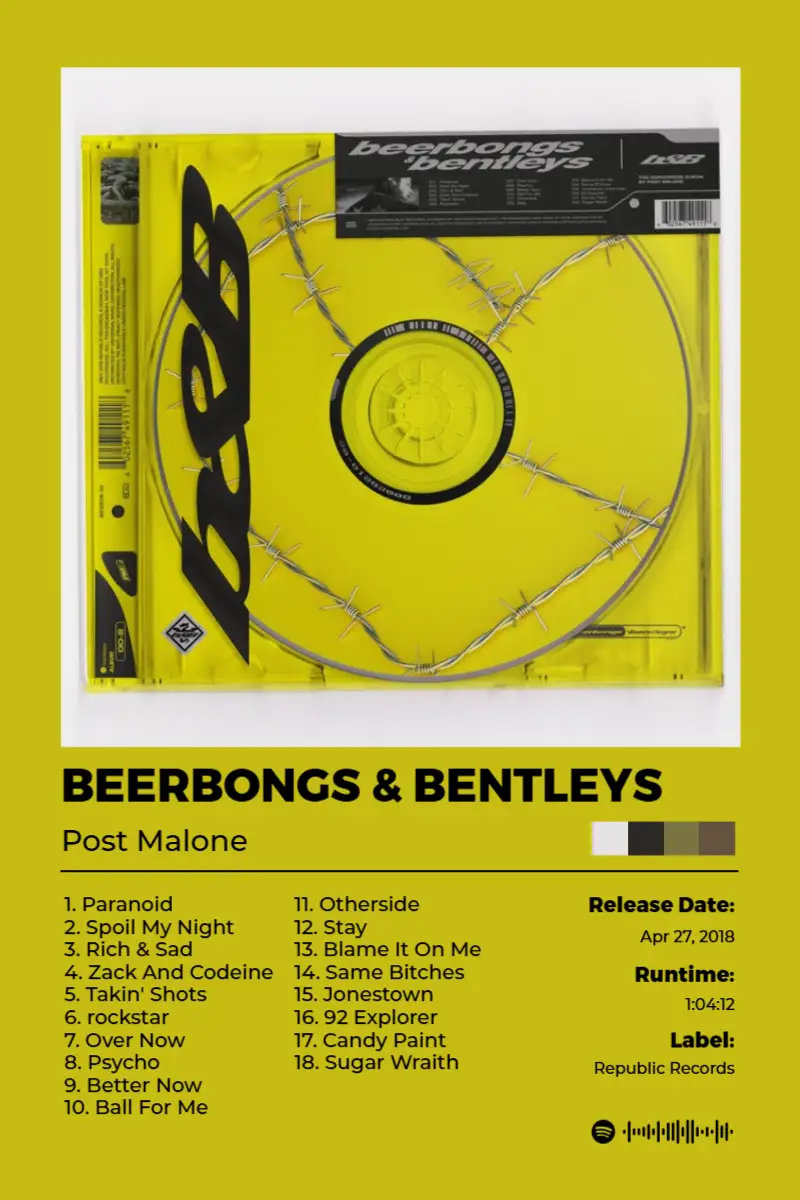 beerbongs & bentleys · beerbongs & bentleys · Post Malone · 2:3 Album poster for beerbongs & bentleys by Post Malone
