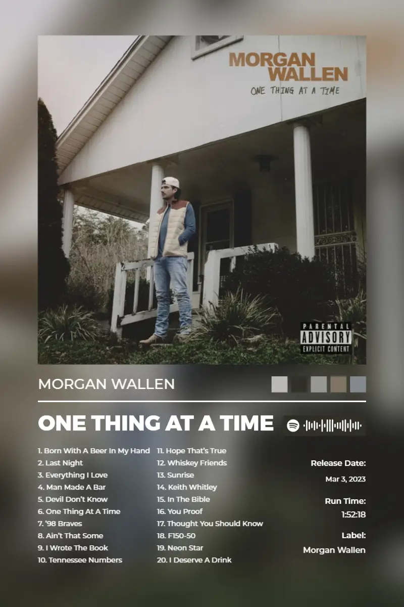 One Thing At A Time · One Thing At A Time · Morgan Wallen · 2:3 Album poster for One Thing At A Time by Morgan Wallen
