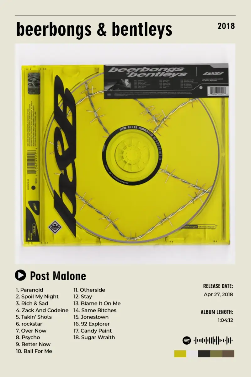 beerbongs & bentleys · beerbongs & bentleys · Post Malone · 2:3 Album poster for beerbongs & bentleys by Post Malone