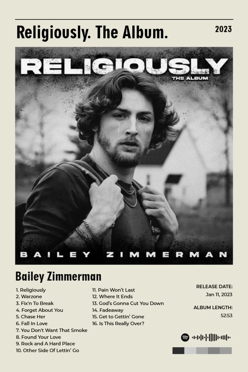 Religiously. The Album. · Religiously. The Album. · Bailey Zimmerman · 2:3 Album poster for Religiously. The Album. by Bailey Zimmerman