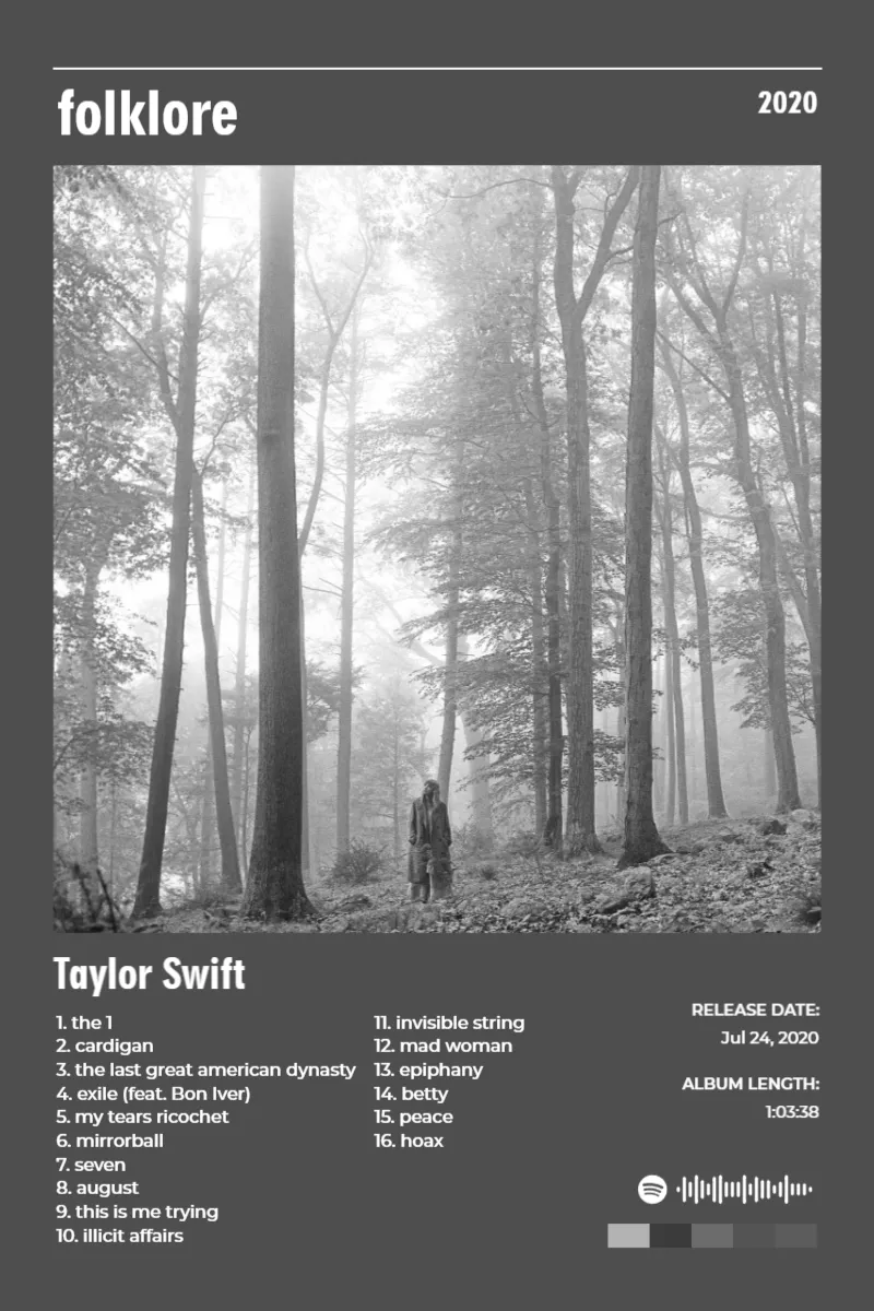 Album poster for folklore by Taylor Swift