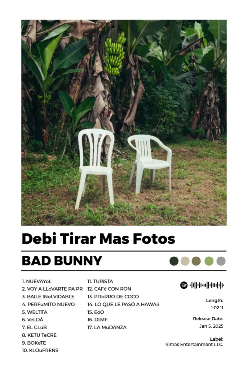 DeBÍ TiRAR MáS FOToS · DeBÍ TiRAR MáS FOToS · Bad Bunny · 2:3 Album poster for DeBÍ TiRAR MáS FOToS by Bad Bunny
