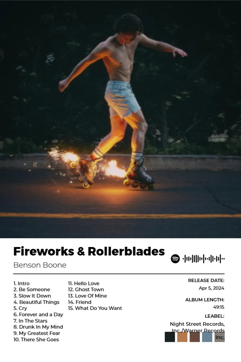 Fireworks & Rollerblades · Fireworks & Rollerblades · Benson Boone · 2:3 Album poster for Fireworks & Rollerblades by Benson Boone