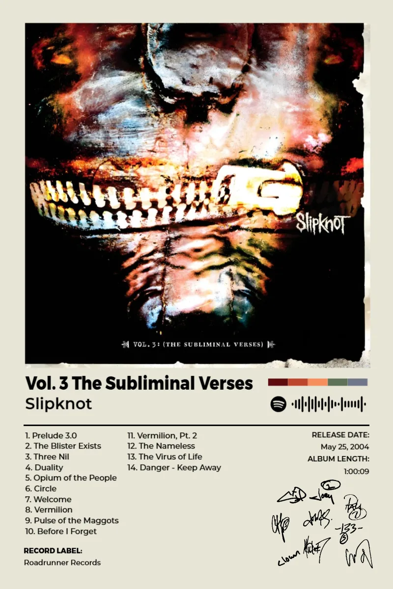 Vol. 3 The Subliminal Verses · Vol. 3 The Subliminal Verses · Slipknot · 2:3 Album poster for Vol. 3 The Subliminal Verses by Slipknot