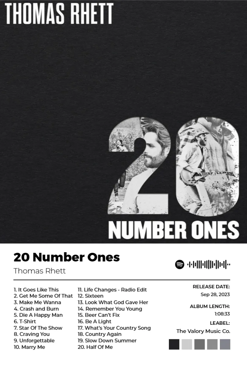 20 Number Ones · 20 Number Ones · Thomas Rhett · 2:3 Album poster for 20 Number Ones by Thomas Rhett