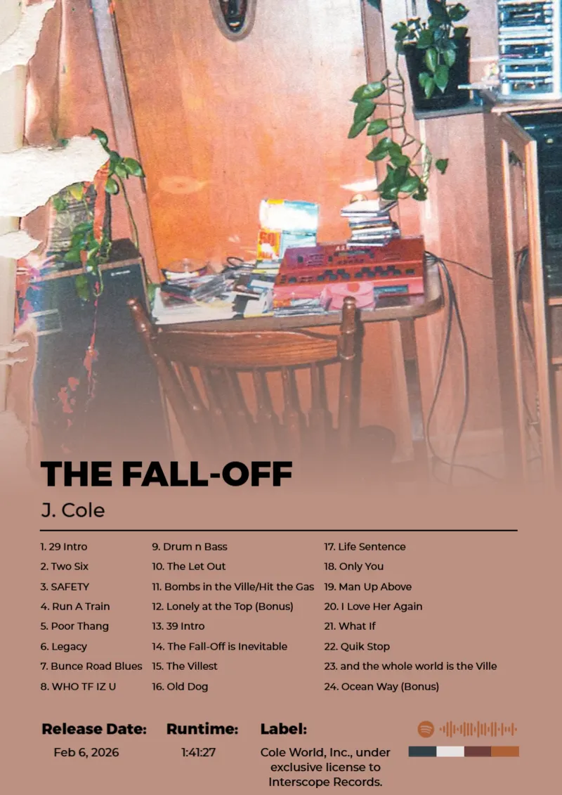 Album poster for The Fall-Off by J. Cole