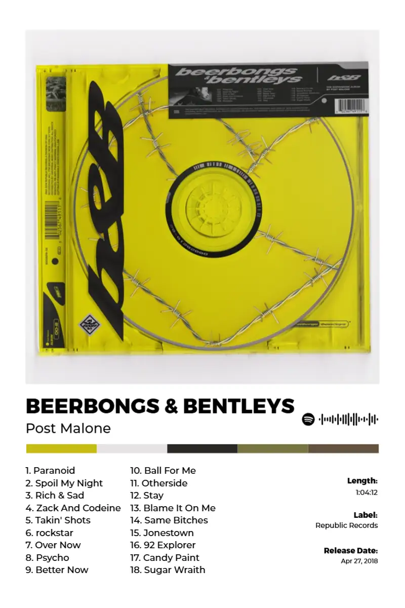 beerbongs & bentleys · beerbongs & bentleys · Post Malone · 2:3 Album poster for beerbongs & bentleys by Post Malone