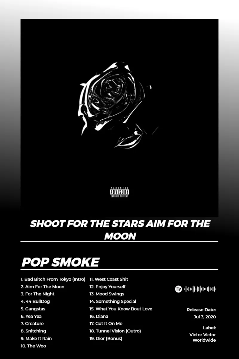 Album poster for Shoot For The Stars Aim For The Moon by Pop Smoke