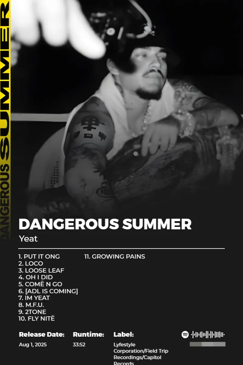 Album poster for DANGEROUS SUMMER by Yeat