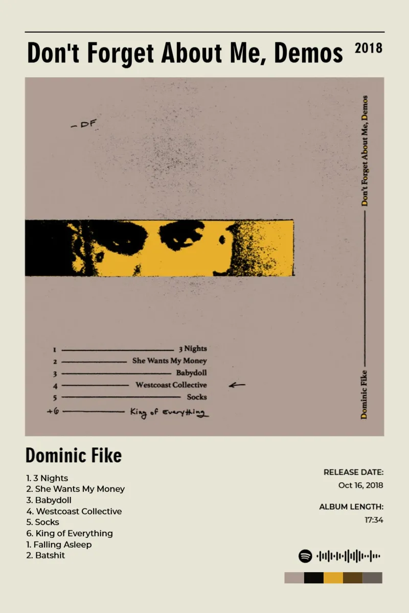 Don't Forget About Me, Demos · Don't Forget About Me, Demos · Dominic Fike · 2:3 Album poster for Don't Forget About Me, Demos by Dominic Fike