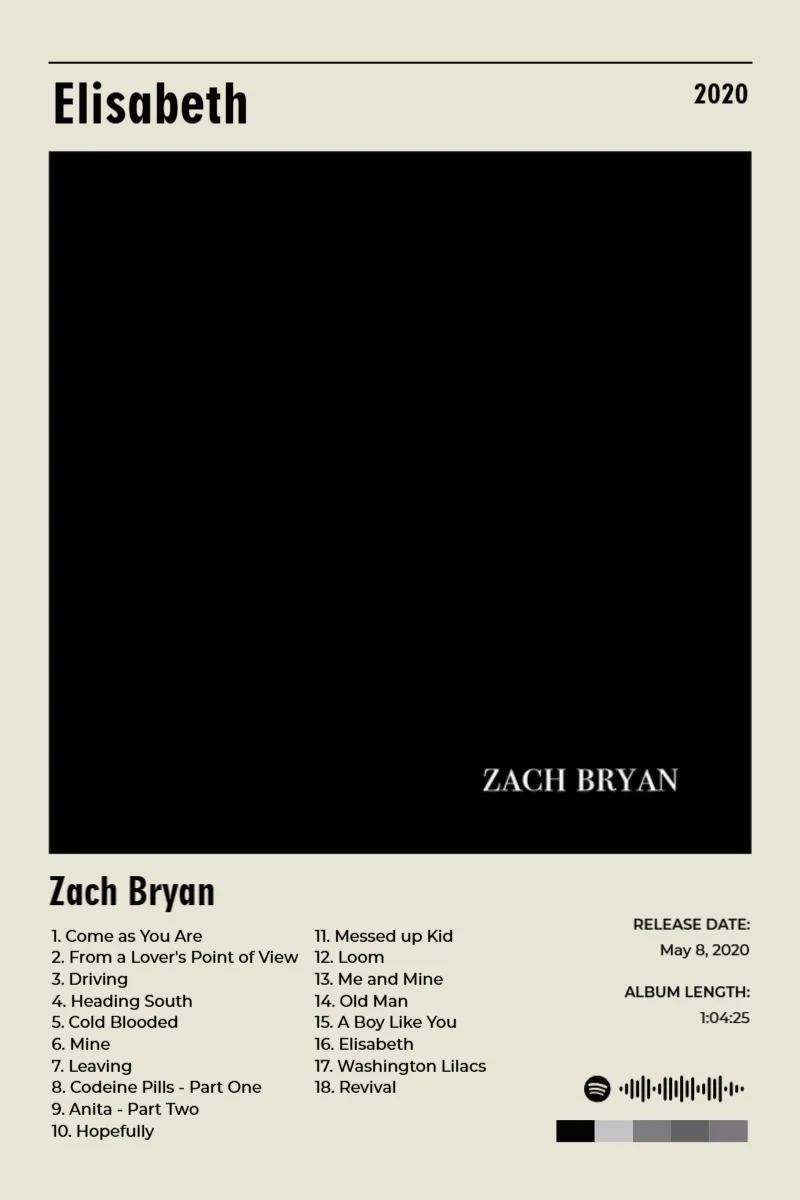 Album poster for Elisabeth by Zach Bryan