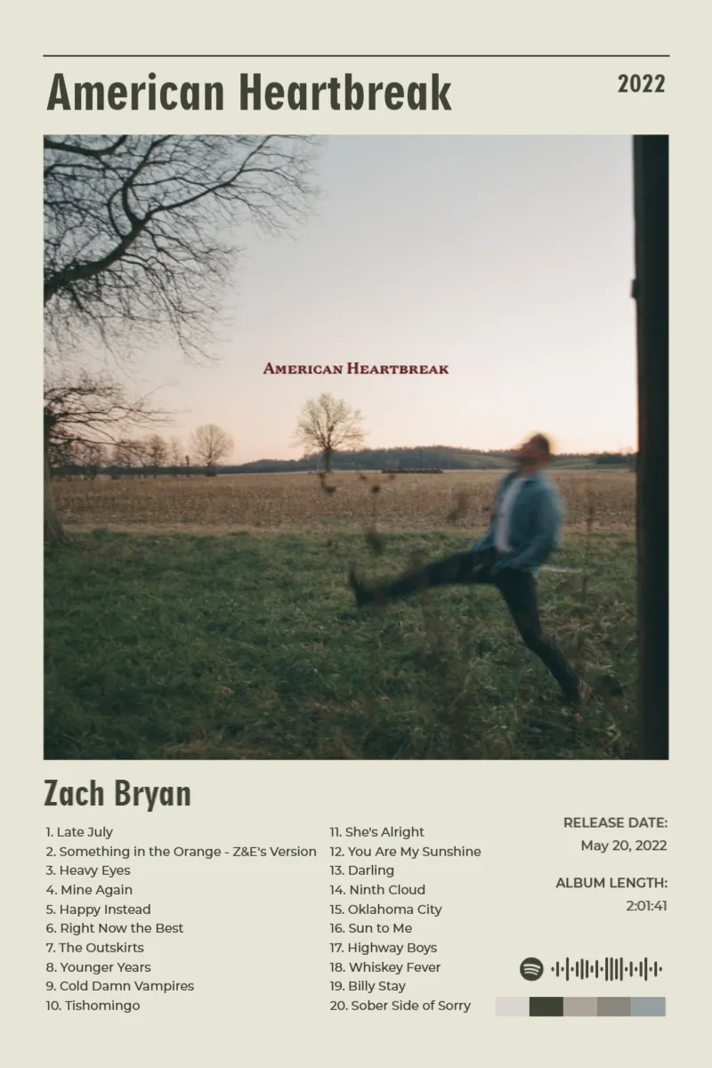 Album poster for American Heartbreak by Zach Bryan