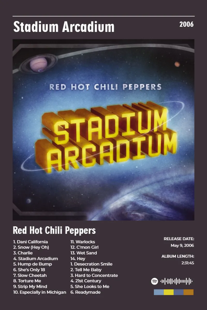 Stadium Arcadium · Stadium Arcadium · Red Hot Chili Peppers · 2:3 Album poster for Stadium Arcadium by Red Hot Chili Peppers
