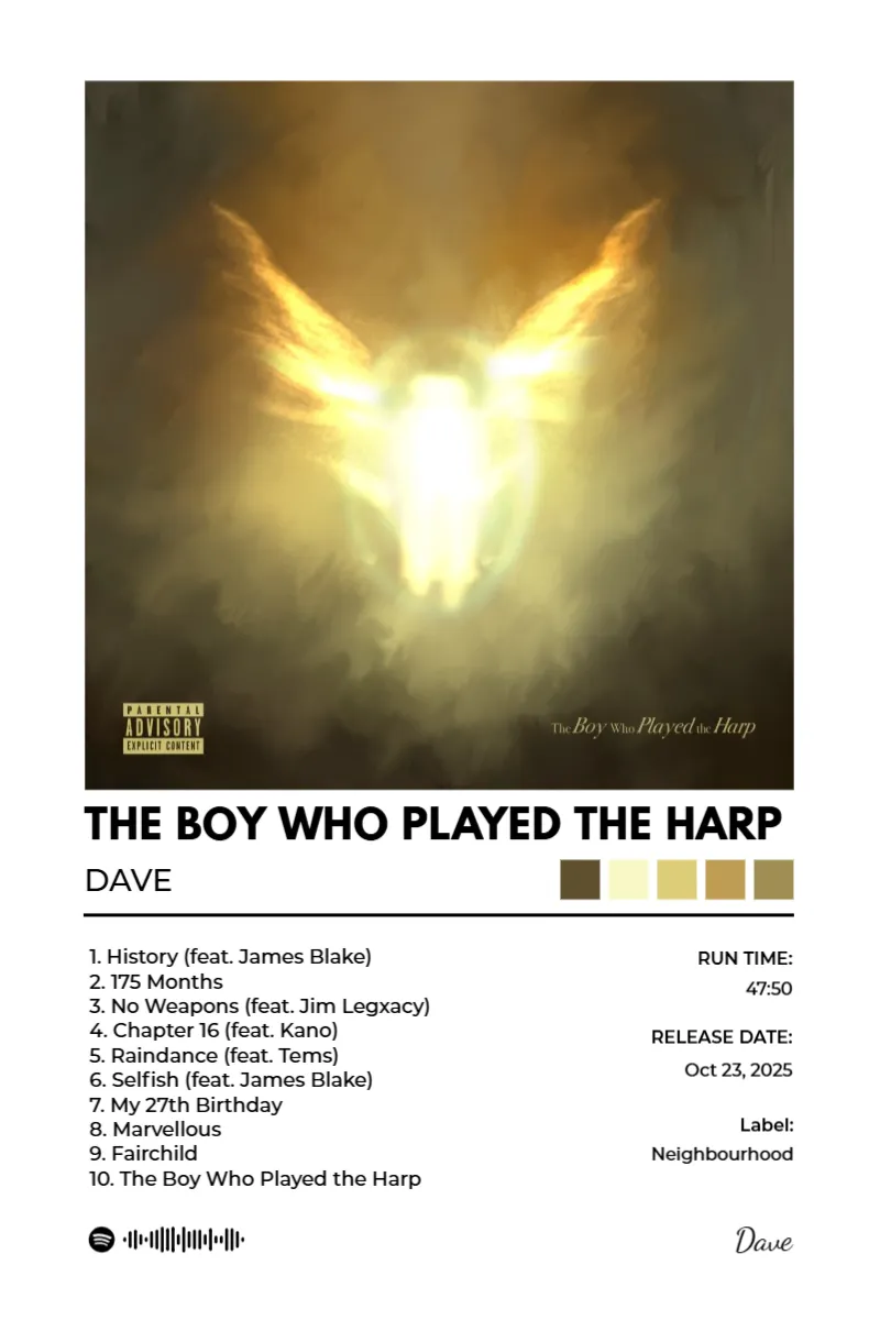 Album poster for The Boy Who Played the Harp by Dave
