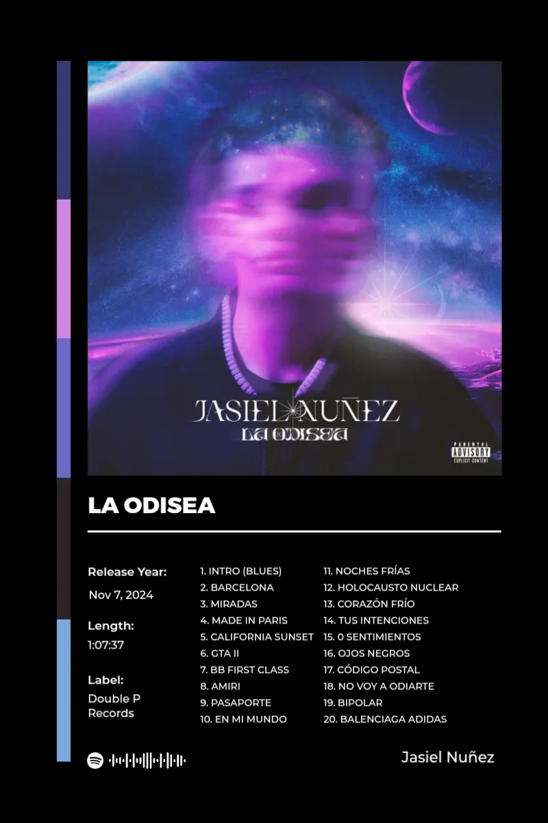 Album poster for LA ODISEA by Jasiel Nuñez