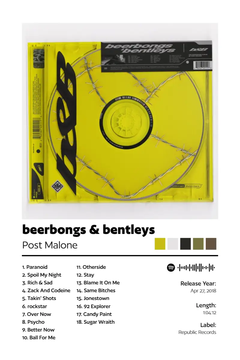 beerbongs & bentleys · beerbongs & bentleys · Post Malone · 2:3 Album poster for beerbongs & bentleys by Post Malone