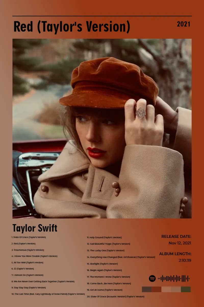 Album poster for Red (Taylor's Version) by Taylor Swift