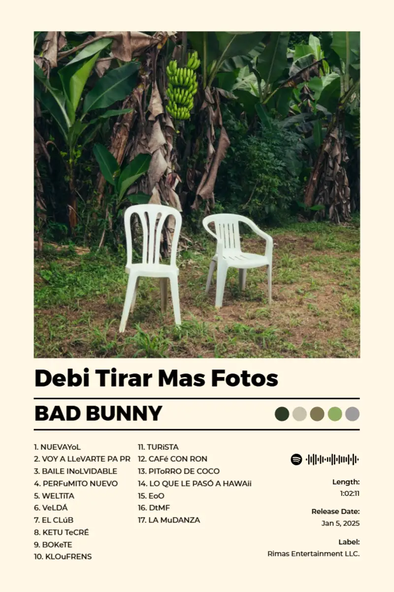 DeBÍ TiRAR MáS FOToS · DeBÍ TiRAR MáS FOToS · Bad Bunny · 2:3 Album poster for DeBÍ TiRAR MáS FOToS by Bad Bunny