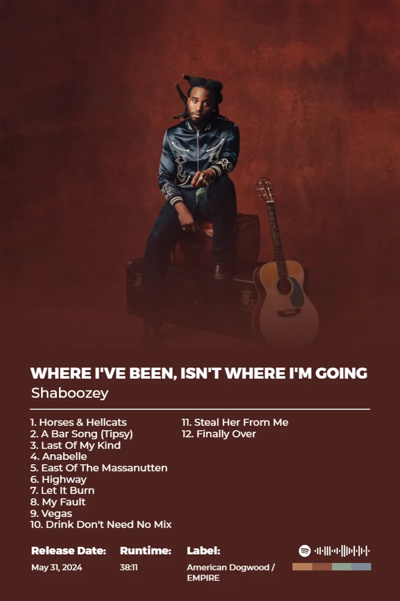 Where I've Been, Isn't Where I'm Going · Where I've Been, Isn't Where I'm Going · Shaboozey · 2:3 Album poster for Where I've Been, Isn't Where I'm Going by Shaboozey