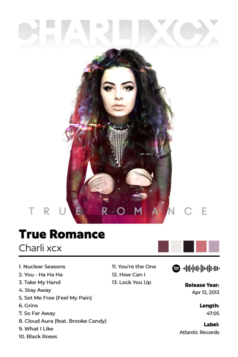 Album poster for True Romance by Charli xcx