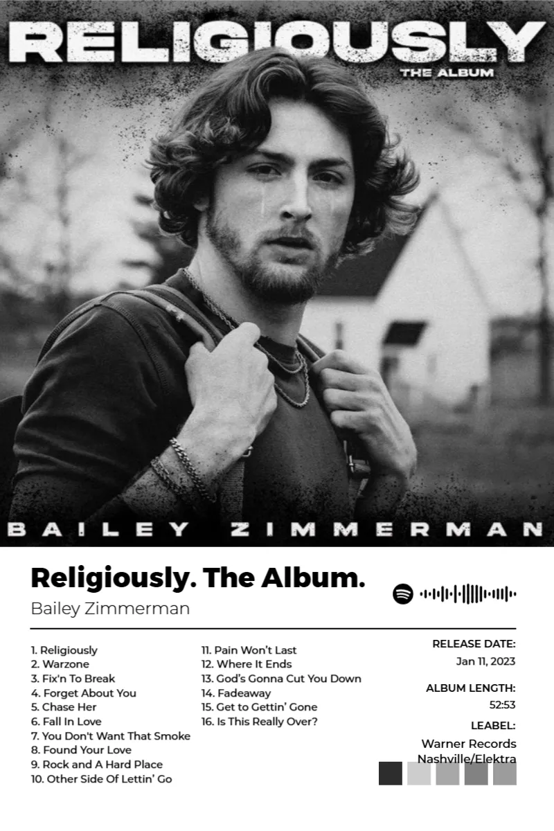 Religiously. The Album. · Religiously. The Album. · Bailey Zimmerman · 2:3 Album poster for Religiously. The Album. by Bailey Zimmerman