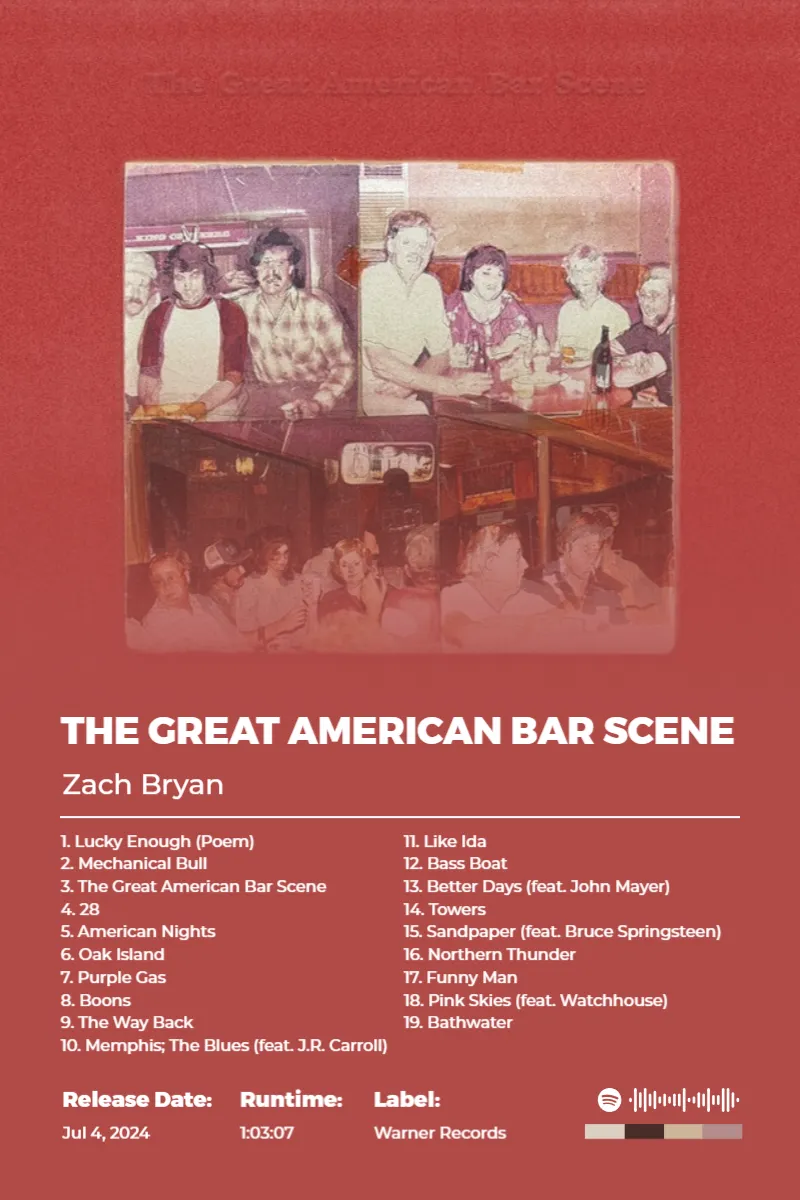 The Great American Bar Scene · The Great American Bar Scene · Zach Bryan · 2:3 Album poster for The Great American Bar Scene by Zach Bryan