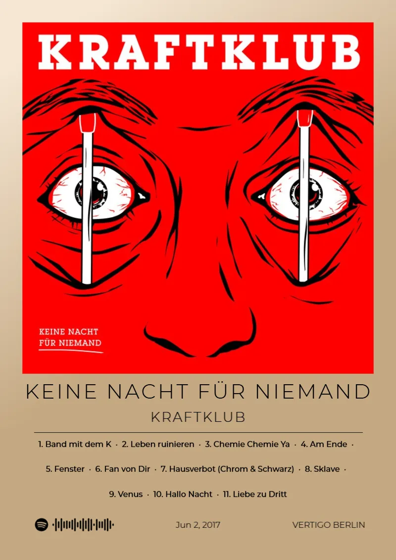 Keine Nacht für Niemand · Keine Nacht für Niemand · Kraftklub · DIN A4 Album poster for Keine Nacht für Niemand by Kraftklub