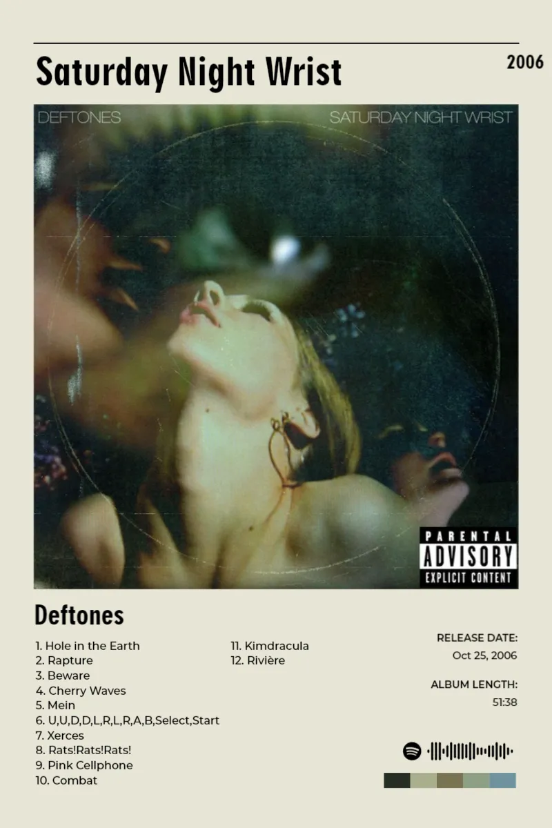 Album poster for Saturday Night Wrist by Deftones