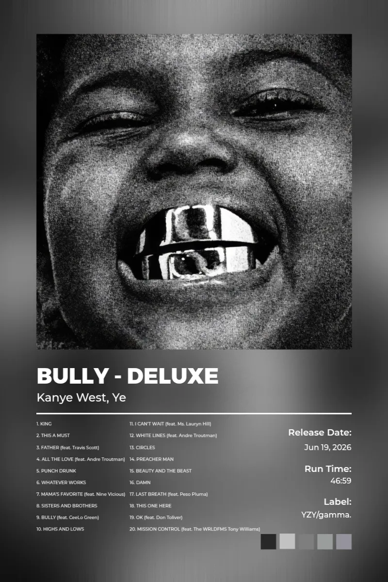 Album poster for BULLY - DELUXE by Kanye West, Ye