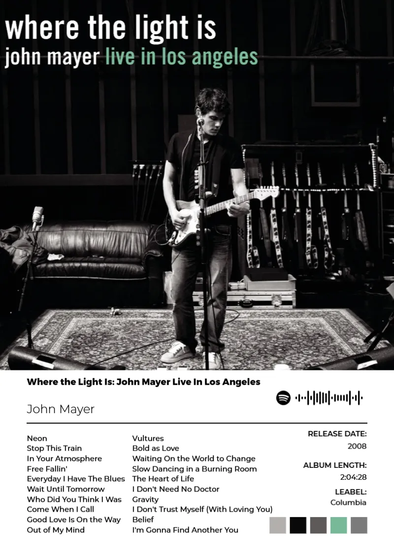 Album poster for Where the Light Is: John Mayer Live In Los Angeles by John Mayer