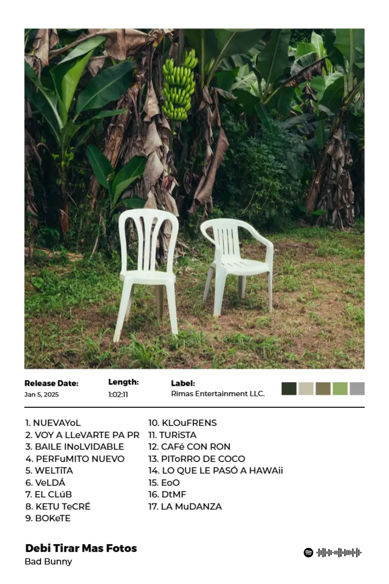 DeBÍ TiRAR MáS FOToS · DeBÍ TiRAR MáS FOToS · Bad Bunny · 2:3 Album poster for DeBÍ TiRAR MáS FOToS by Bad Bunny