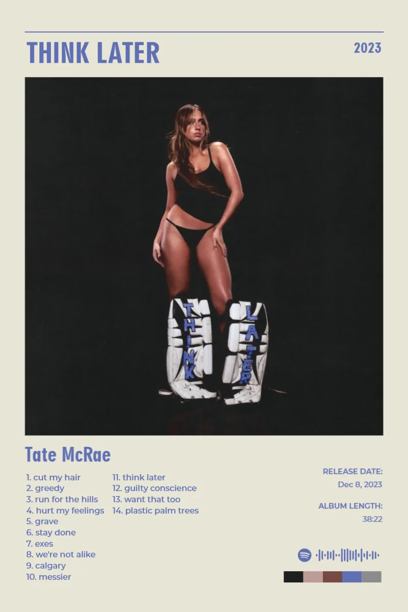Album poster for THINK LATER by Tate McRae