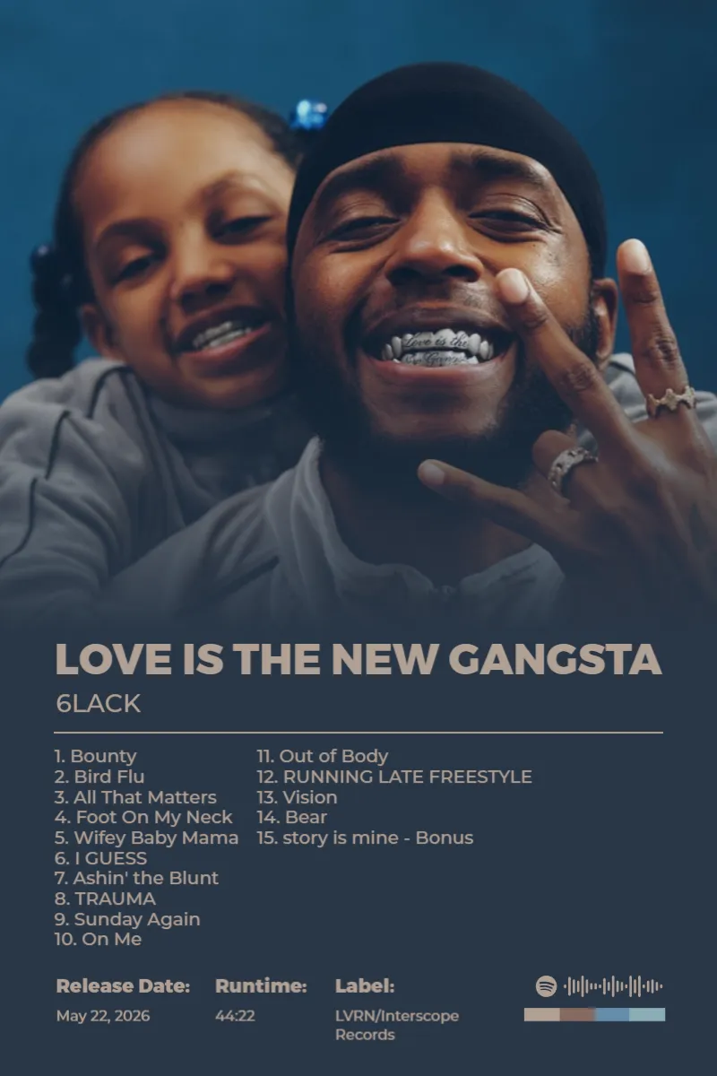 Love is the New Gangsta · Love is the New Gangsta · 6LACK · 2:3 Album poster for Love is the New Gangsta by 6LACK