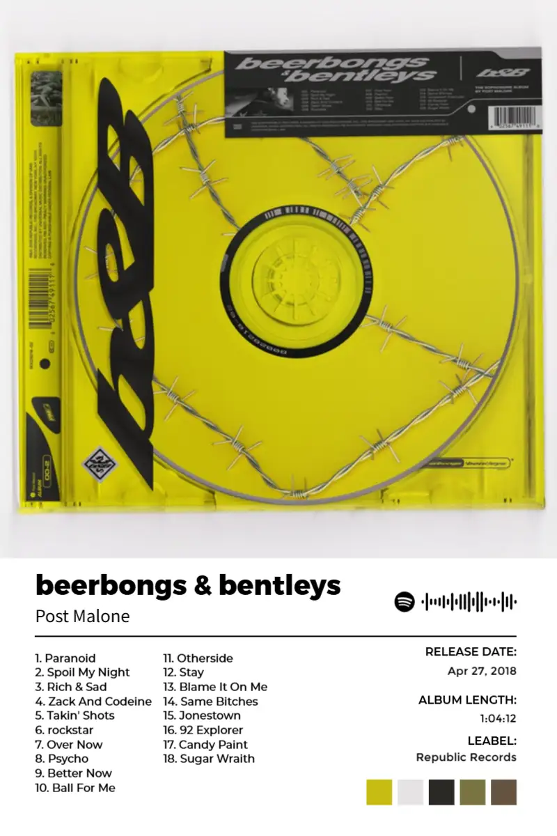 beerbongs & bentleys · beerbongs & bentleys · Post Malone · 2:3 Album poster for beerbongs & bentleys by Post Malone