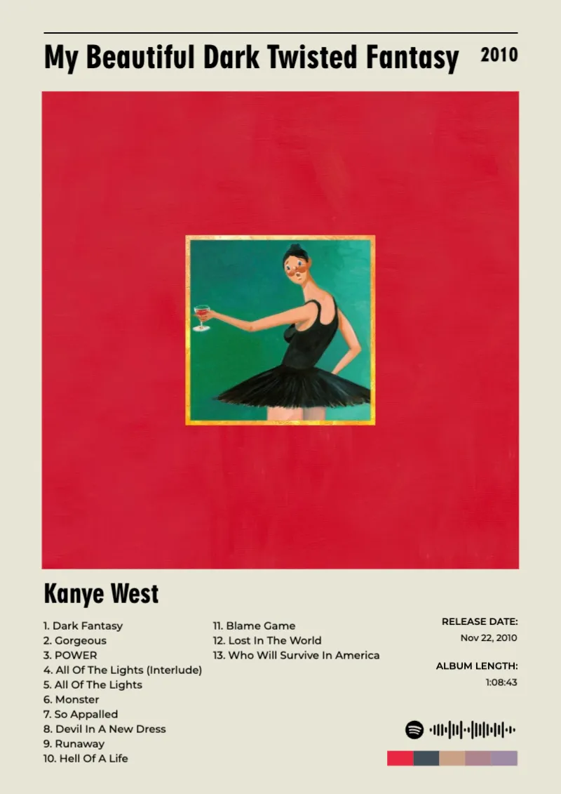 Album poster for My Beautiful Dark Twisted Fantasy by Kanye West