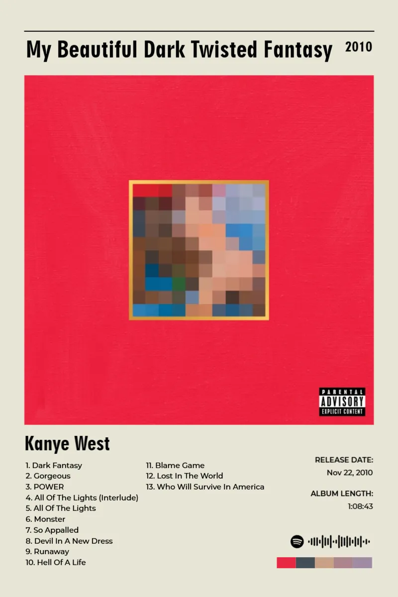 Album poster for My Beautiful Dark Twisted Fantasy by Kanye West